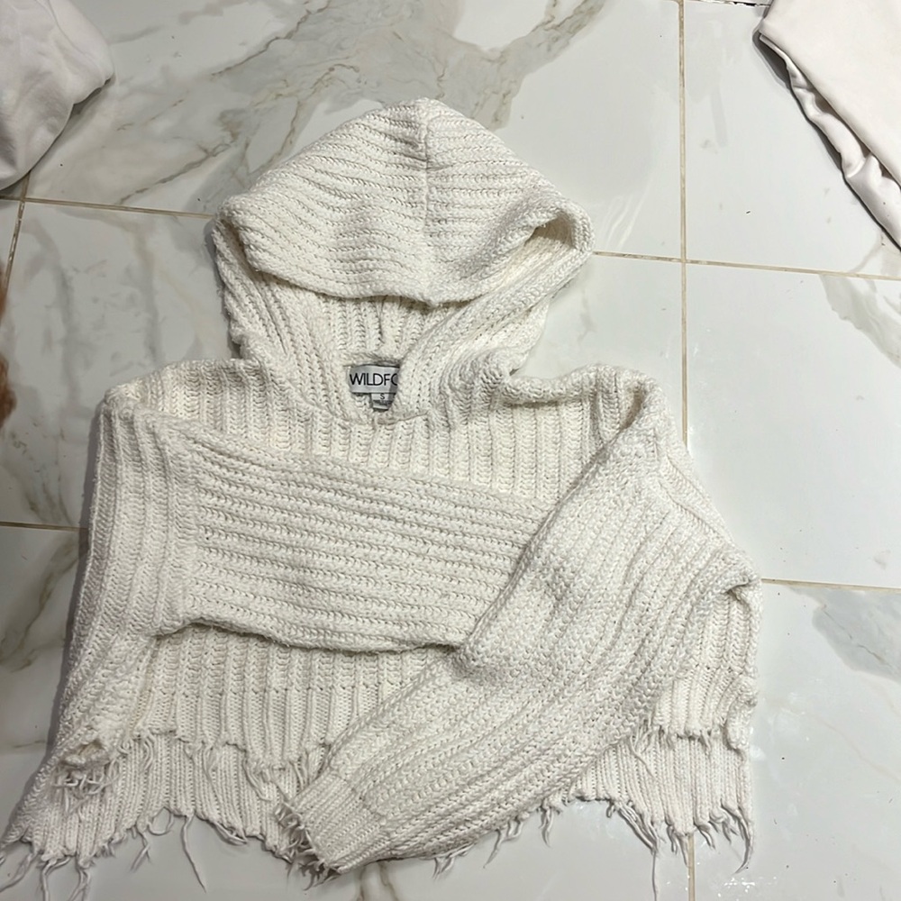 Wildfox cropped white distressed sweater